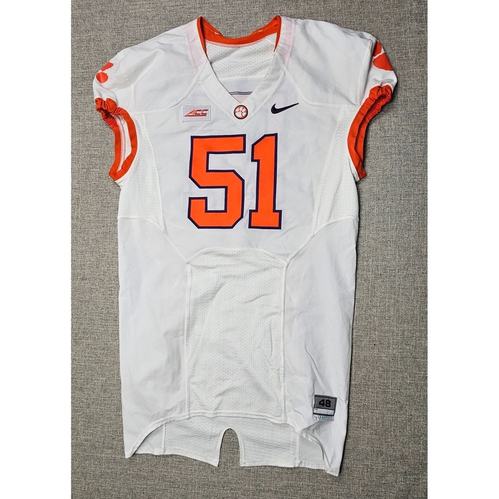 Clemson Tigers Football Jersey Mens 48 L White Game Worn Team Issued Nike #51